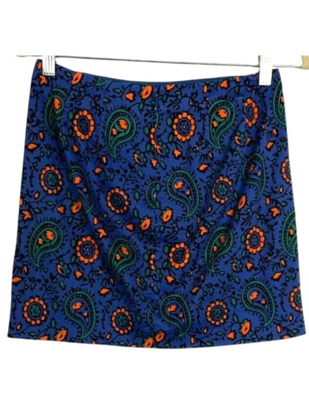 J.Crew Factory Blue Paisley Mini Skirt Cotton Stretch Pockets Size 00 27112